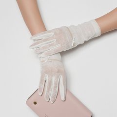Sheng Qichun summer ice silk touch sunscreen gloves female short lace slip drive cycling arm sleeve thin section Pure White