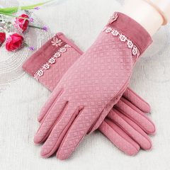 Simple Korean version, thin and stylish, ladies gloves, touch screen, warm goddess, elegant glove, female Single flower drill powder