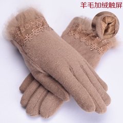 Warm gloves 2017, autumn and winter new ladies gloves, 80% wool cashmere mobile phone, touch screen thickening Xu breeze - Camel