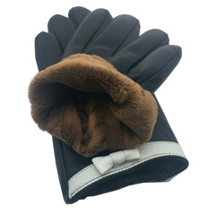 Leather gloves, new ladies, thin short drive, bow knot, elegant and sweet, hand repair sheepskin, black in winter and spring Thick version
