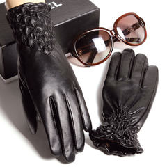 Touchscreen close female leather gloves elegant lattice goatskin gloves manicure leather gloves S in touch panel