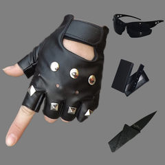 Genuine leather, semi finger gloves, men's and women's wear, hip-hop rivets, student performance, non slip, summer ventilation, spring Guaranteed leather free gifts