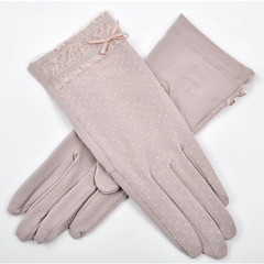 Summer lady short drive buta genuine thin cotton gloves sunscreen and anti UV lovely flowers 9037 red bean paste