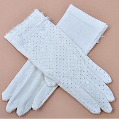 Summer lady short drive buta genuine thin cotton gloves sunscreen and anti UV lovely flowers 9037 white