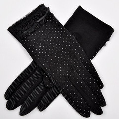 Summer lady short drive buta genuine thin cotton gloves sunscreen and anti UV lovely flowers 9037 black