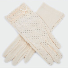 Summer lady short drive buta genuine thin cotton gloves sunscreen and anti UV lovely flowers 9037 Beige