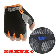 Half way, anti skid, spring, summer, thin, ventilated, cycling, cycling, fitness, gloves, room and room training, black orange.