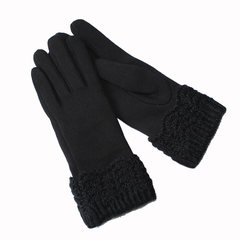 冬季保暖手套 男女士纯棉加厚加绒 男女式修手手套 黑色情侣手套 女款编织加厚棉 黑色