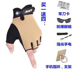 Summer male and female children's fitness tactical anti-skid gloves &lt Russian military &gt special force Half Finger Gloves Sand color (buy one get four)