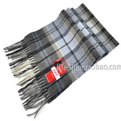 The high content of cashmere blended Hengyuanxiang men long scarf (gift box) double black grey blue cashmere content JG57 blue grey lattice