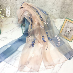 17, winter silk, wool blended, high-end hand embroidery, ladies scarves, silk scarves, embroidery shawls, gifts Blue Pink