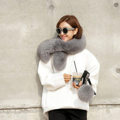 [send hair ball] Korean fashion all-match Fox Fur Scarf Shawl fur scarf girl in winter Give the same color fox hair ball with the scarf