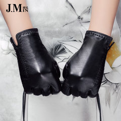 Leather gloves, lady plus velvet, warm touch, touch screen, fashionable leather gloves, winter women, finger gloves, drive Black (non touch screen) 19.9 yuan