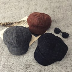 Autumn and winter vintage octagonal hat Korean version artistic and leisure cap with checked pumpkin cap, beret hat, ladies and gentlemen M (56-58cm)