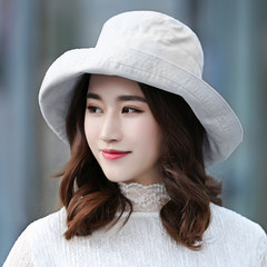 Summer sun sunshade, sun basin hat, fisherman's cap, female monochrome cotton cloth cap, washable monochrome large bow Adjustable