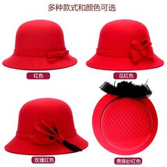 Sweet hat, lovely hat, spring and autumn hat, female Korean version, fisherman`s hat, red student hat, bow-bow-bow-bow basin M (56-58cm)