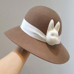 2016 Winter Hat children white white ribbon decoration rabbit wool hat basin hat fashion fisherman hat hat Adjustable