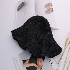 Spring and summer pure color smooth plate along the plain needle manual straw hat fisherman`s cap small fresh simple crochet basin hat summer sunshade cap M (56-58cm)