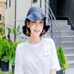 730韩国官网代购正品女装纯色牛仔蓝白色荷叶边渔夫帽遮阳帽 S（54-56cm）