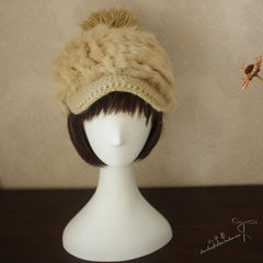 Korean Angora fur hat handmade warm cap baseball cap with brim hat female peaked cap and all-match tide Adjustable