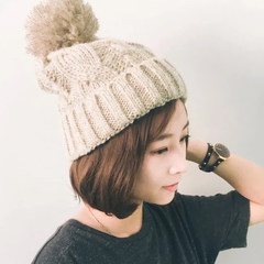 South Korean literary style woolen hat female Korean winter winter leisure all-match simple cashmere knitted hat cap with ear S (54-56cm)