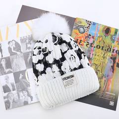 Hot NF sweet printing knitted hat children winter warm wool hat all-match Korean tide ear hair Adjustable