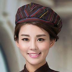 The chef of the hotel enters the hat waiter beret hat western restaurant chef hat men and women 100 wear work cap cotton hat black can adjust the color of coffee stripes