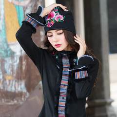 2017春装新款 新款原创设计民族风刺绣包头帽针织头巾帽休闲帽子 M（56-58cm）