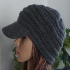 Hand knitted wool hat brim with deep gray
