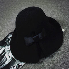 Autumn and winter new wool line, hat travel, elegant butterfly hat, female Korean lady, big brim, warm basin hat M (56-58cm)
