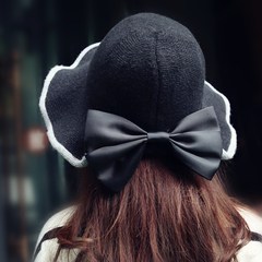Female elegant bow knitted hat winter wool hat and retro Ladies Hat basin leisure shopping M (56-58cm)