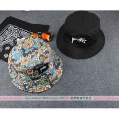 Mail day Department of the original Su Feng, double SS retro style, double-sided sunscreen, leisure fisherman hat, embroidery pots, hats, men and women, Shi Xia M (56-58cm) Wear black on both sides