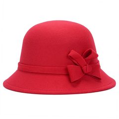 Cap sweet and lovely cap spring and autumn hat female Korean version of the fisherman`s cap red student hat dome bow basin M (56-58cm) flower red