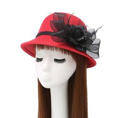 The cap is sweet and lovely, the spring and autumn hat female Korean version takes the fisherman`s hat red student hat dome bowknot basin M (56-58cm) noble gauze red