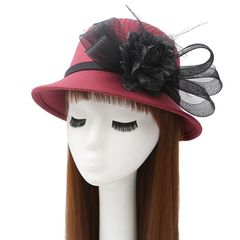 The cap is sweet and lovely, the spring and autumn hat female Korean version takes the fisherman`s hat red student hat dome bowknot basin M (56-58cm) the noble gauze wine red