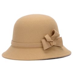 The cap is sweet and lovely, the spring and autumn hat female Korean version of the fisherman`s hat red student hat bow-bow-bow-bow-bow-basin M (56-58cm) floral camel color