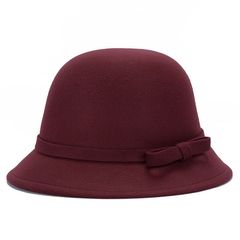 Cap sweet and lovely cap spring and autumn hat female Korean version of 100 fishermen hat red student hat bowknot basin M (56-58cm) wine red