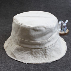 Frosted fisherman`s hat women`s basin hat washing Korean Japanese pure color for the old pure cotton denim tidal beggar hat sun hat M (56-58cm) light beige