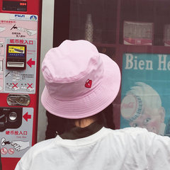 Korean harajuku kitties double-faced cap fisherman hats summer men and women tide Korean version of sun protection sunshade hats can adjust the pink love locks