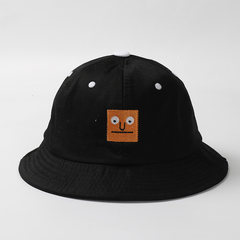 South Korea`s harajuku bf street style casual fisherman`s cap Korean version of simple embroidery male and female students sun protection cap adjustable black square smiling face