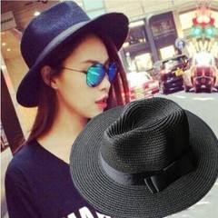 Sunhat lady can fold fisherman`s hat in summer, travel in pure color, straw hat, beach sunshade, big eaves, cool hat M (56-58cm) [all black butterfly]