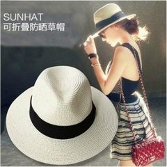 Women in straw hats summer vacation sun protection foldable beach hats young sunshade hats big eaves 100 fishermen`s hats sun hats M (56-58cm)