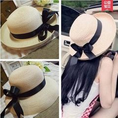 South Korea baby sunshade fisherman`s hat spring summer beach hand knitted parent-child hats children`s straw hats girls beach sun protection M (56-58cm) wide eaves curling hats - beige