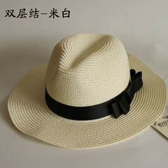 Beach Hat, female Summer Beach Hat, sun hat, sun hat, fisherman's hat, big beach hat can be folded M (56-58cm) [double knot - rice white]
