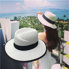 Beach Hat, female Summer Beach Hat, sun hat, sun hat, fisherman's hat, big beach hat can be folded M (56-58cm) [wrapping nine words - white]