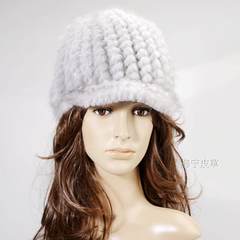 Haining imported mink Hat Knit Hat Lady fur hat thick warm mink hair stylish peaked cap Adjustable Sapphire