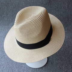Korean version of beach cap, beach hat, tide folding straw hat, women`s summer sun protection hat, M (56-58cm), 30% band, [apricot color]