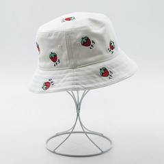 Small, fresh, four seasons hat, embroidered flat top basin hat, female folding fisherman hat, cartoon pattern, sun block, sun hat M (56-58cm)