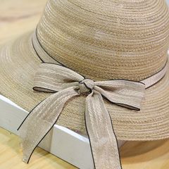 Straw hat, summer outing, Beach Hat, bow tie, decorative sunshade hat, female foldable hollow fisherman's hat Adjustable