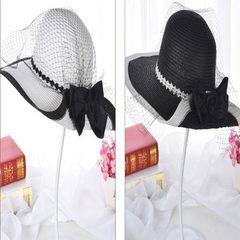 Korean ribbon gauze in the spring and autumn summer sunshade lady temperament Straw Hat Beanie Hat travel S (54-56cm)